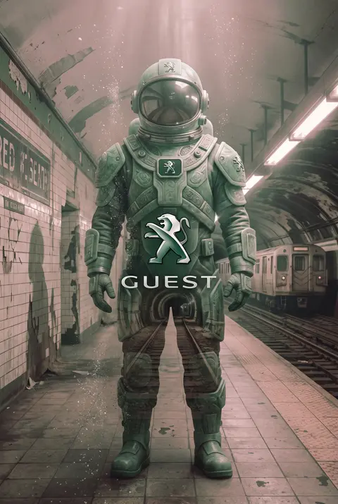 A lone deep-sea diver stands like a colossal guardian on a deserted subway platf - AI生成图片 2