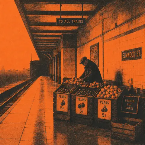 A lonely market fruit vendor stands on an abandoned subway platform, arranging l - AI生成图片 2