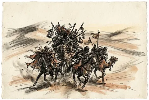 A storm of desert nomads racing across wind-carved dunes at first light, their l - AI生成图片 2