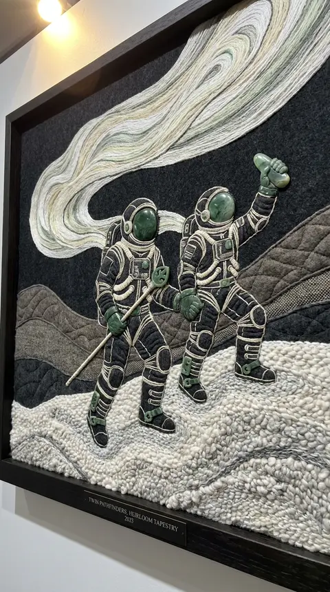 Two twin astronaut pathfinders laugh mid-stride across a windswept polar waste, - AI生成图片 2