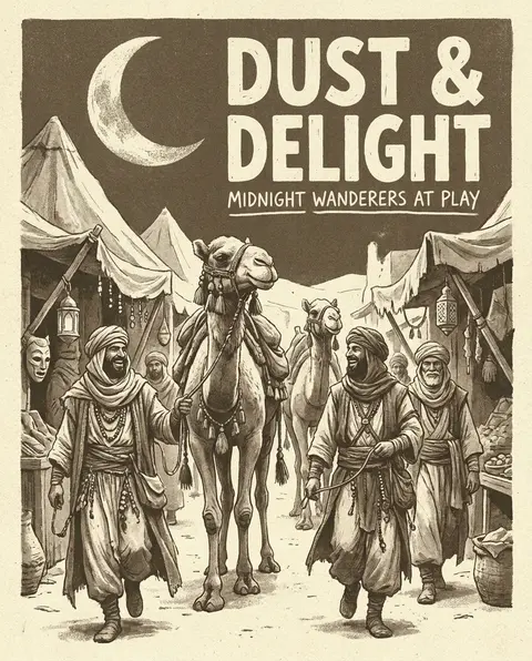 a moonlit carnival procession led by a desert nomad caravan, front-facing full-b - AI生成图片 1
