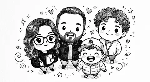 Turn the uploaded photo into a cute black-and-white hand-drawn doodle illustrati - AI生成图片 1