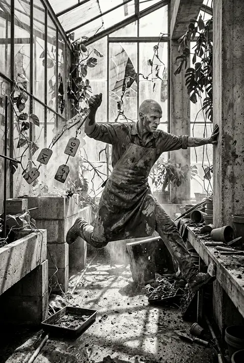 A frenzied lighthouse keeper lunges across the interior of a blazing sun-drenche - AI生成图片 3