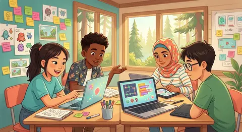 Warm, inspiring classroom-style digital illustration of a diverse summer game-de - AI生成图片 1