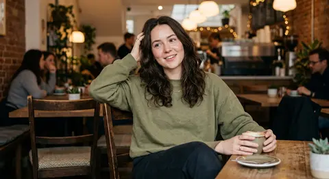 Cinematic photorealistic portrait of a young woman in a contemporary café, captu - AI生成图片 2