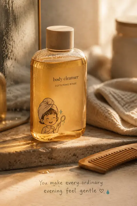 Hyper-detailed editorial product still life of a translucent amber body wash fla - AI生成图片 1