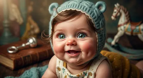 Hyperrealistic infant portrait in an elegant caricature style, featuring playful - AI生成图片 3