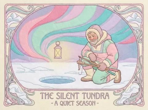 Art nouveau poster, intimate and quiet scene on a frozen tundra beneath sweeping - AI生成图片 2