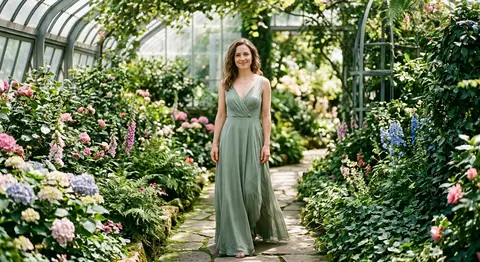 Natural cinematic garden portrait of Elara Voss standing with relaxed grace alon - AI生成图片 2
