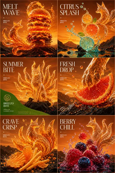 a surrealist photo collage campaign board for the fictional premium summer food - AI生成图片 1