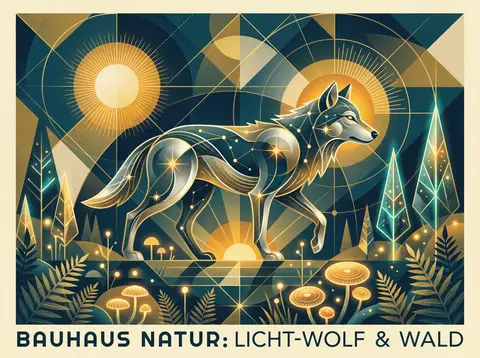 A joyful sun-drenched bauhaus geometric poster of a wolf formed from glowing con - AI生成图片 1