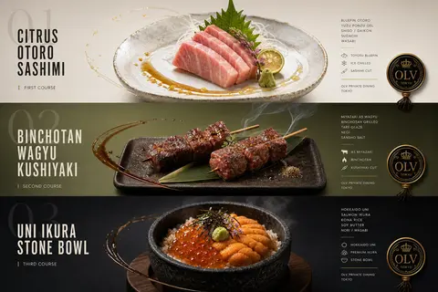 Create an ultra-premium vertical triptych Japanese dining campaign poster that f - AI生成图片 1