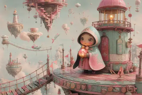 A solitary lighthouse keeper reimagined as a palm-sized, round-faced caretaker w - AI生成图片 1