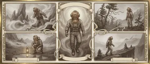 Art nouveau poster collage, five-panel composition, tense cinematic mood, muted - AI生成图片 1