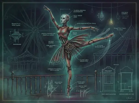 Full-body portrait of a poised robotic ballet dancer built from riveted rusted i - AI生成图片 3
