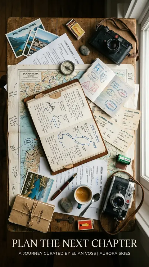 A premium 9:16 travel advertising poster, top-down view of a well-loved explorer - AI生成图片 1