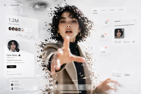 A futuristic social media profile interface in a pristine white minimal aestheti - AI生成图片 3