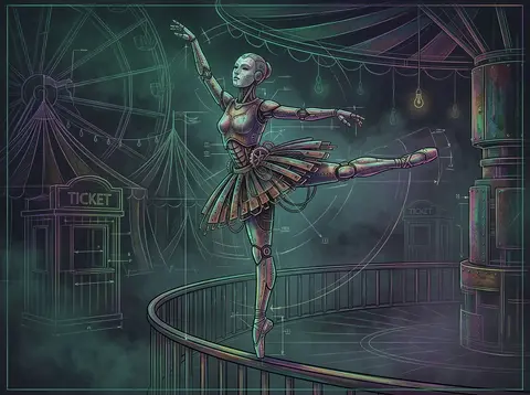 Full-body portrait of a poised robotic ballet dancer built from riveted rusted i - AI生成图片 2