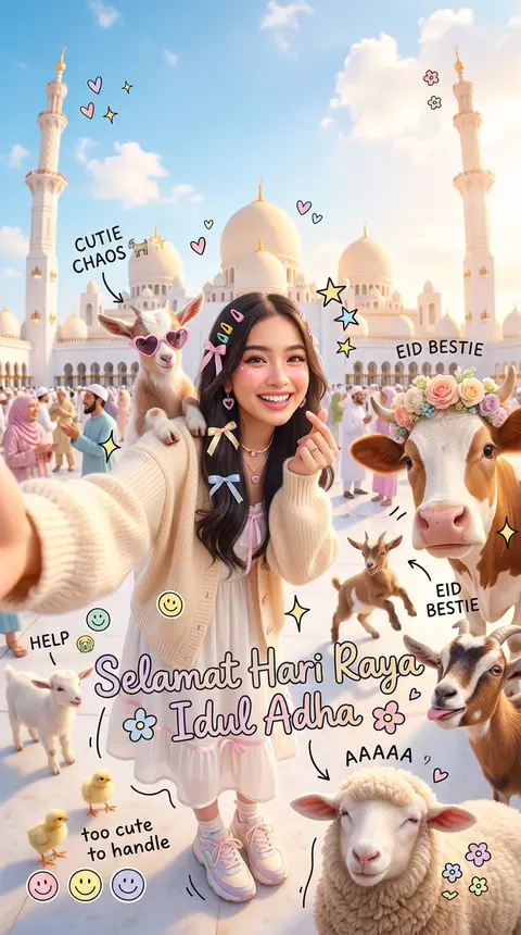Ultra-realistic, super-cute chaotic Eid al-Adha selfie photo in front of a dream - AI生成图片 1
