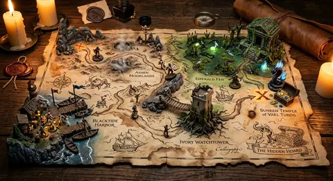An exquisitely hand-illustrated treasure map sprawled across weathered parchment - AI生成图片 4