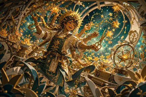 Heroic splash illustration of a jubilant star-tender drifting through a radiant - AI生成图片 1