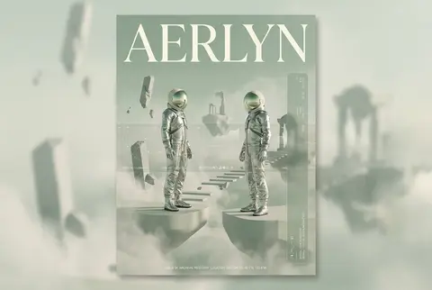 Vertical 2:3 cover composition, vaporwave editorial stillness, twin astronaut ex - AI生成图片 3