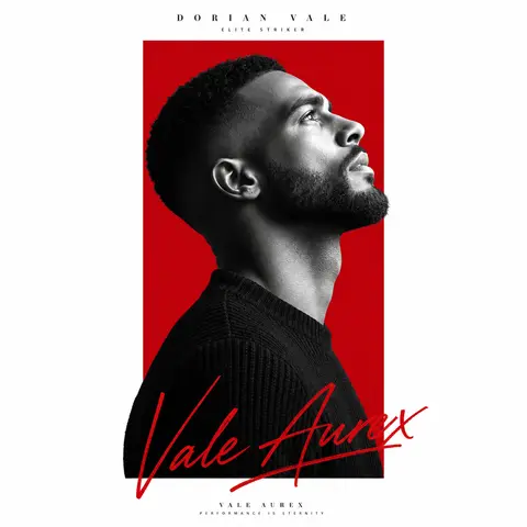 Minimalist editorial portrait poster design featuring elite striker Dorian Vale - AI生成图片 1