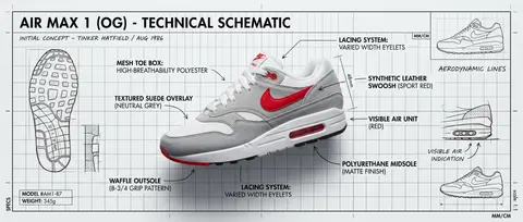 A pristine Nike Air Max 1 sneaker floats in a high-key studio environment, rende - AI生成图片 2
