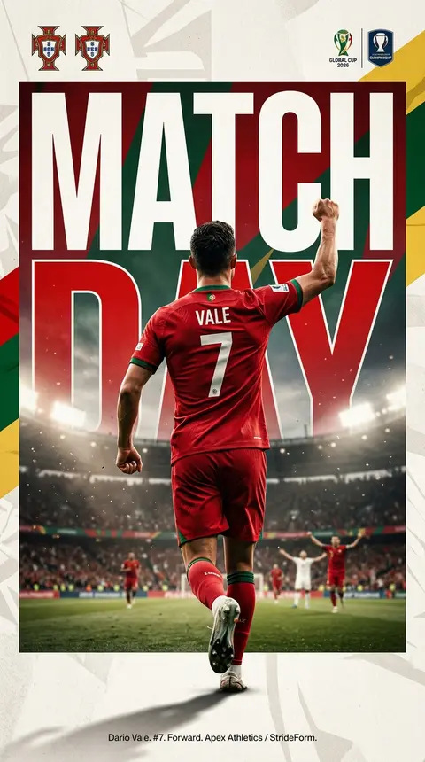 Ultra-realistic football match day poster design, Dario Vale seen from the back - AI生成图片 1