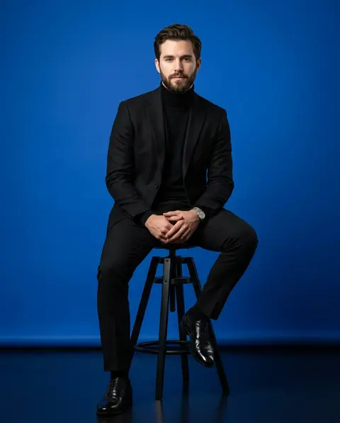 Hyper-realistic luxury studio full-body portrait of a confident young man seated - AI生成图片 4
