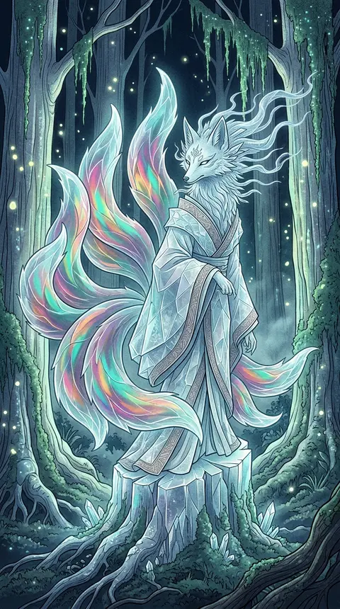 9:16 vertical composition, an epic and monumental portrait of a mythical nine-ta - AI生成图片 2
