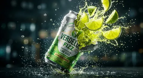 Ultra-cinematic beverage advertising shot of a sparkling lime soda can from the - AI生成图片 2
