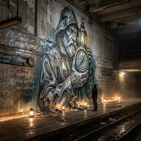 abandoned subway platform transformed into a hushed shrine of motion, a solitary - AI生成图片 2