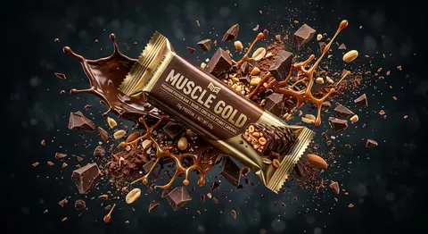 Ultra-cinematic product photography of a premium protein bar wrapped in metallic - AI生成图片 1
