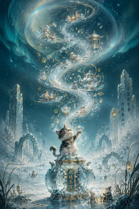 Vertical poster, playful and whimsical, traditional ink wash painting reimagined - AI生成图片 3