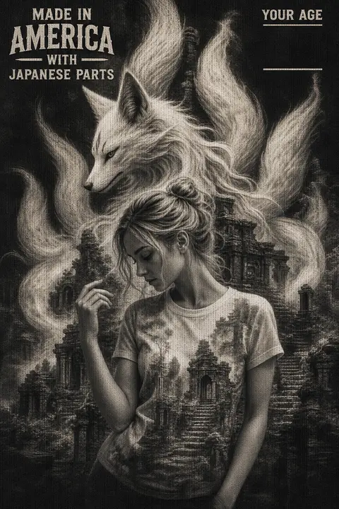 a mythical nine-tailed fox spirit, realistic female fair-skinned American model - AI生成图片 1