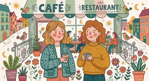 Transform this photo into a whimsical folk flat illustration with doodle element - AI生成图片 2