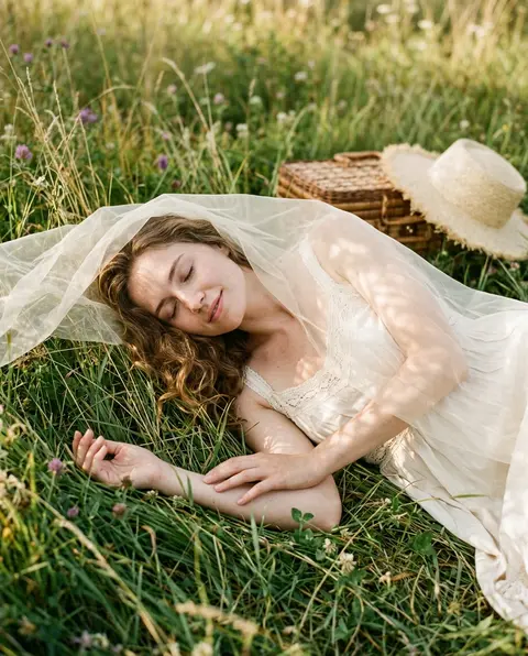 A realistic outdoor natural-light portrait of an adult young woman lying on a su - AI生成图片 2