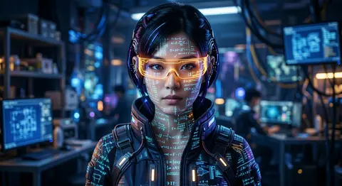 Ultra-detailed cinematic portrait of a brilliant young woman in a sleek cyberpun - AI生成图片 1