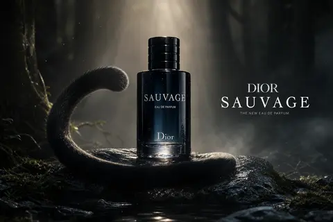 Create an ultra-premium fragrance advertising poster for Dior Sauvage, built aro - AI生成图片 1