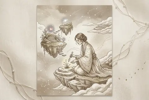 A celestial gardener tending stars on floating sky islands, captured as a hologr - AI生成图片 1