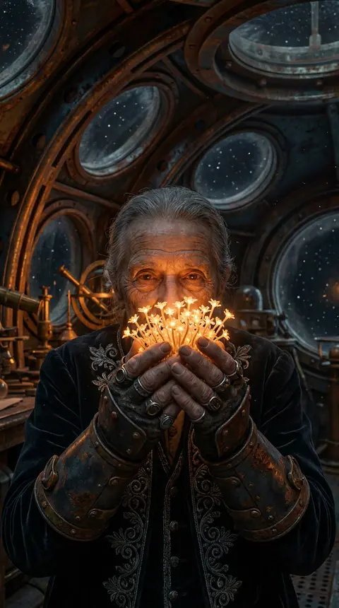 A close, hush-filled portrait of an elderly celestial horticulturist aboard a we - AI生成图片 1
