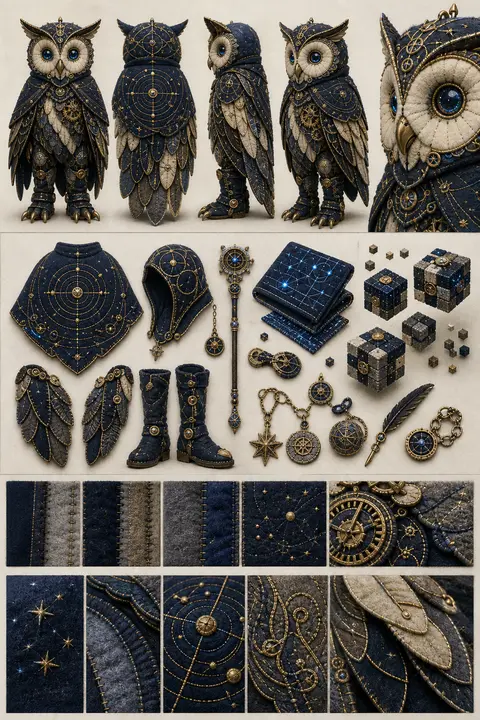 A dreamlike character design sheet rendered as exquisite embroidered textile art - AI生成图片 1