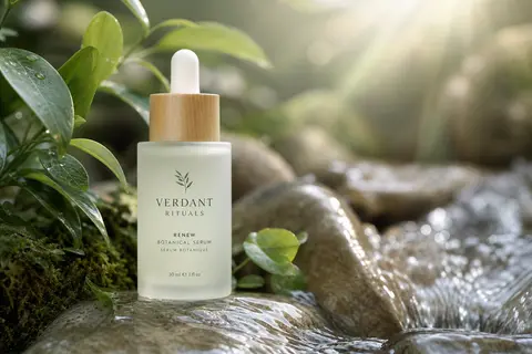 Eco-friendly skincare product photography featuring a minimalist frosted-glass s - AI生成图片 2