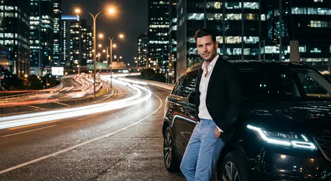 A cinematic night-time urban portrait of Dorian Vale, a confident and strikingly - AI生成图片 1