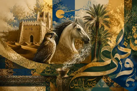 Saudi abstract illustration in a contemporary Arabian fine art style, an evocati - AI生成图片 1