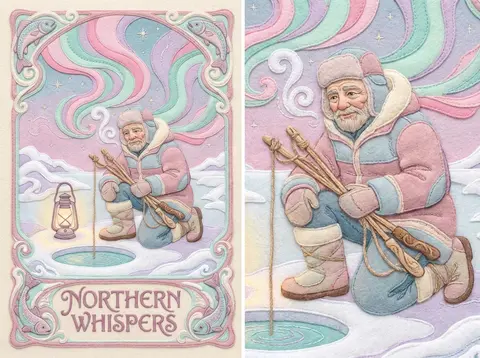 Art nouveau poster, intimate and quiet scene on a frozen tundra beneath sweeping - AI生成图片 4