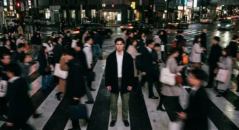 Cinematic street photography, overhead portrait of Adrian Vale standing perfectl - AI生成图片 3