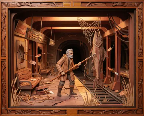 A tense cinematic tableau on a deserted subway platform, rendered as an intricat - AI生成图片 3