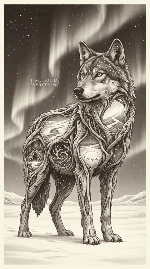 A towering vertical 9:16 campaign image centered on a silent wolf shaped entirel - AI生成图片 1